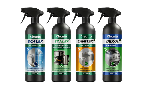 Zestaw Clearity 4x1000 ml: Kamień, AGD, Antytłuszcz, Dezynfekcja
